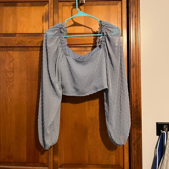 Blue Puffy Long Sleeve Crop Top Size Small from Shein - Picture 5 of 6